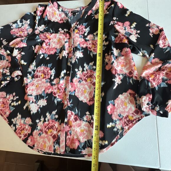 Torrid Women's Plus Size 1 Blouse Top Long Sleeve Multicolor Floral V Neck Silky - Picture 4 of 11